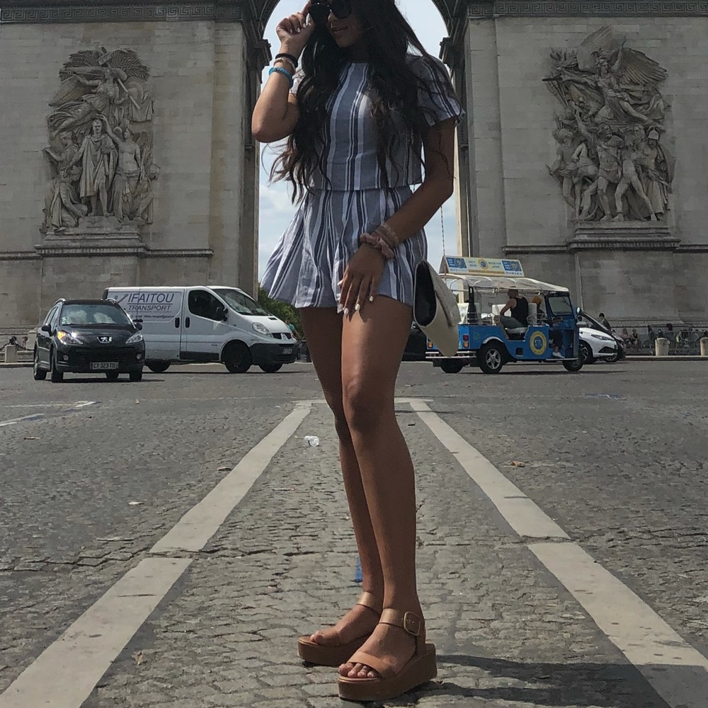 Grey striped skort set